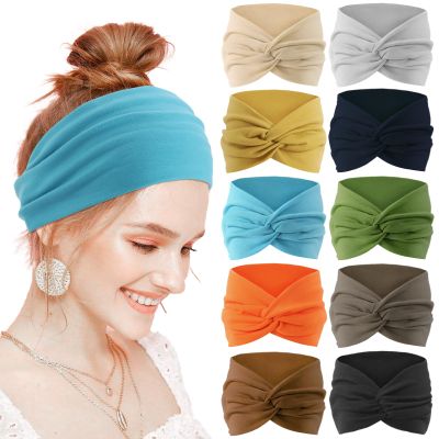 10 Pcs Stretchy Sport Headbands for Women,Absorbed Sport Headband Soft Twist Knotted Headbands for Yoga, Workout Daily Life (10 Color2)