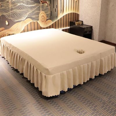 Beige,1 * 2m,LDLCYCN Massage Bed Cover with Face Hole Thai Massage Table Bedskirt Breathable Massage Table Skirt Reusable Beauty Bed Mattress Cover for Large-Sized Massage Table Spa Bed