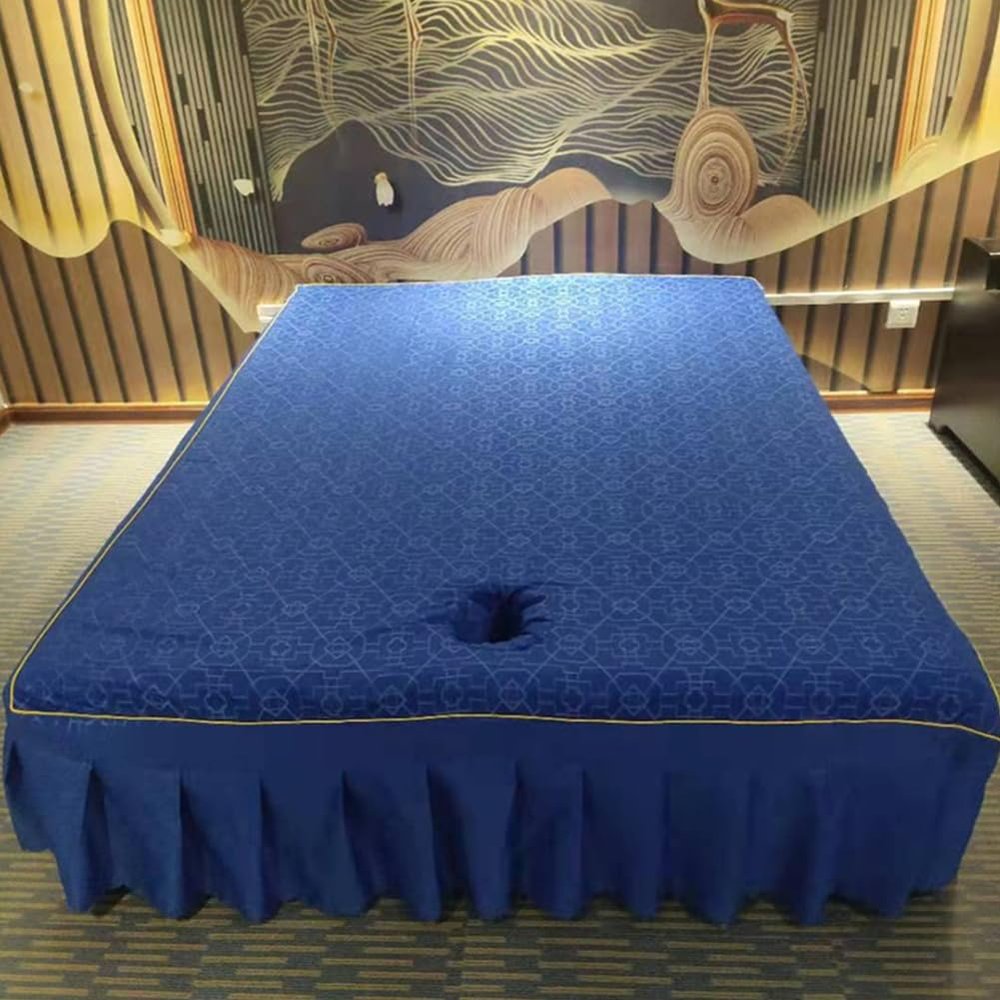 Blue,1.5 * 2m,LDLCYCN Massage Bed Cover with Face Hole Thai Massage Table Bedskirt Breathable Massage Table Skirt Reusable Beauty Bed Mattress Cover for Large-Sized Massage Table Spa Bed