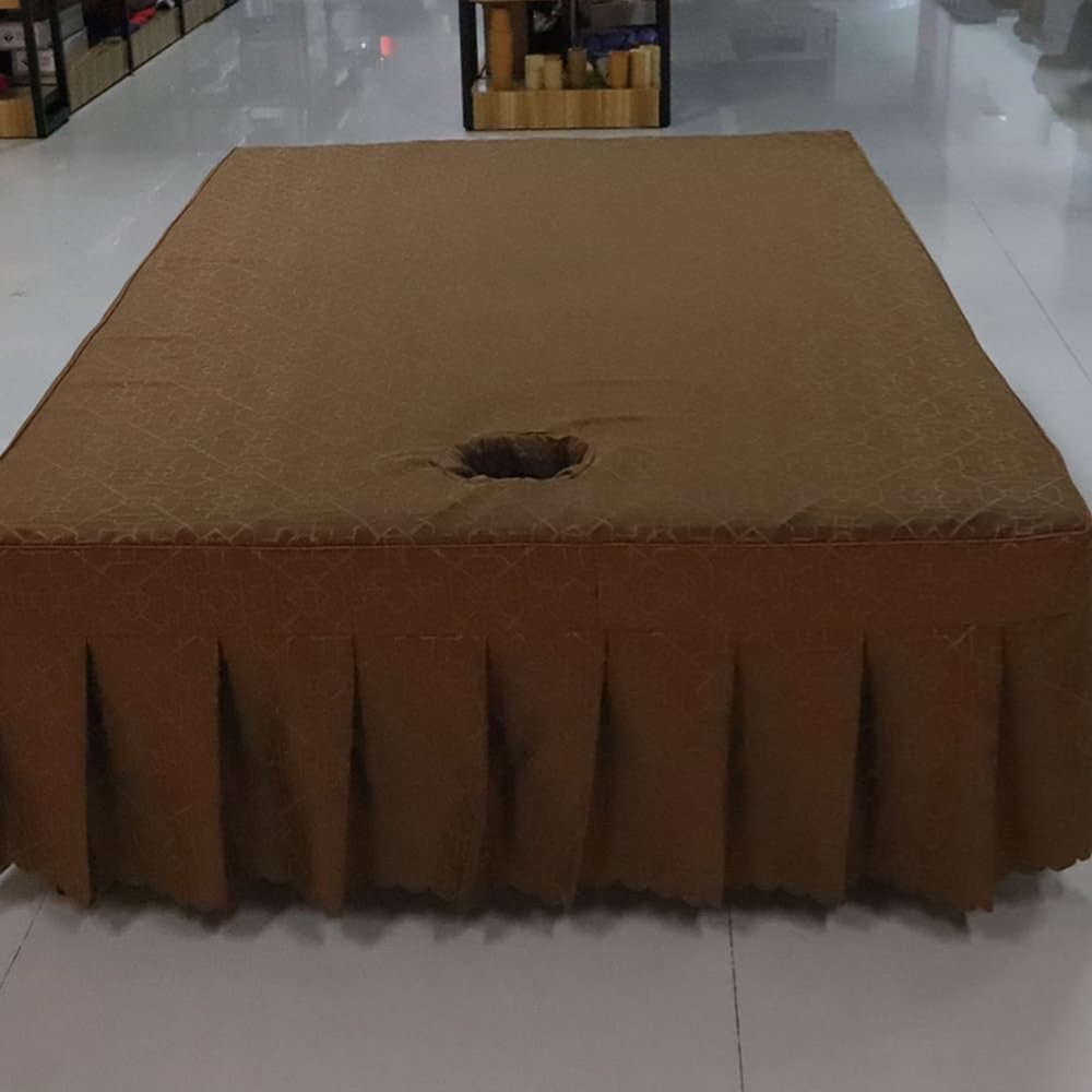 Coffee,1.5 * 2m,LDLCYCN Massage Bed Cover with Face Hole Thai Massage Table Bedskirt Breathable Massage Table Skirt Reusable Beauty Bed Mattress Cover for Large-Sized Massage Table Spa Bed