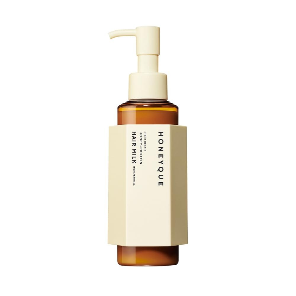 HONEYQUE Night Repair Honey + Protein 2-Way Hair Milk 150mL/5.07 fl. oz | Overnight Leave-In Treatment for Damaged, Frizzy Hair | Manuka Honey, Keratin & Protein Complex | Japanese Night Hair Serum