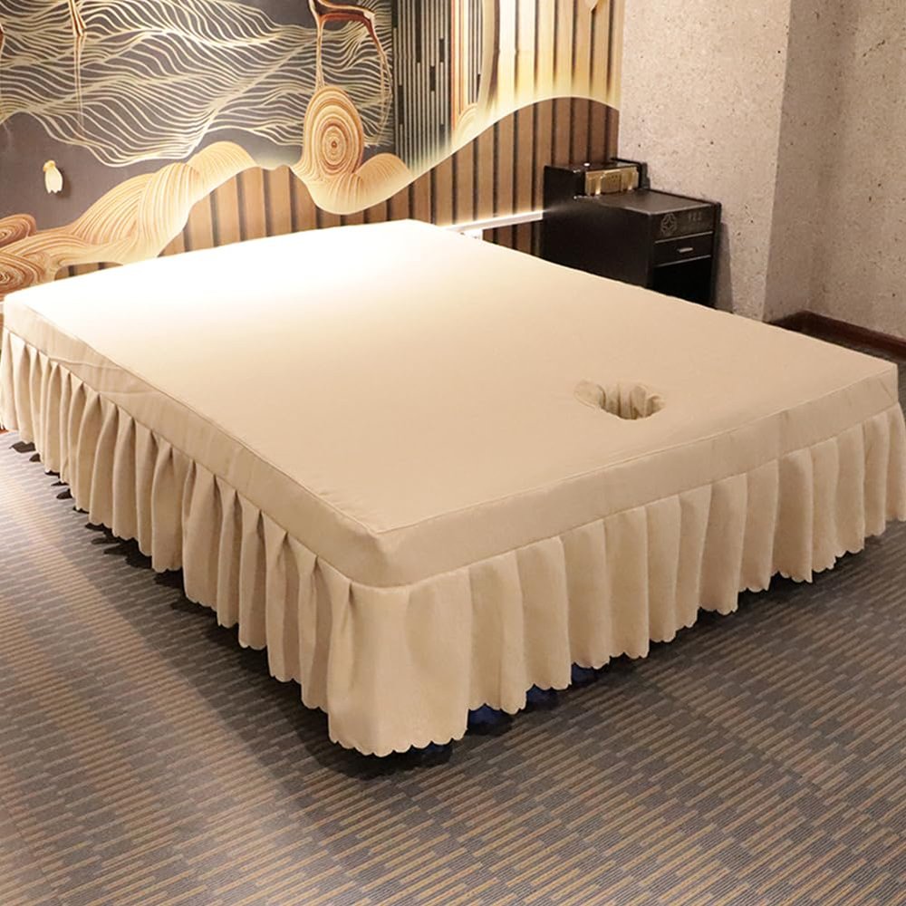 Beige,1.5 * 2m,LDLCYCN Massage Bed Cover with Face Hole Thai Massage Table Bedskirt Breathable Massage Table Skirt Reusable Beauty Bed Mattress Cover for Large-Sized Massage Table Spa Bed
