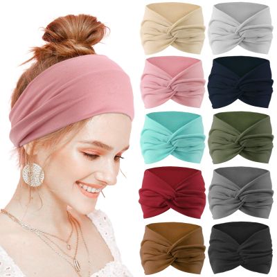 10 Pcs Stretchy Sport Headbands for Women,Absorbed Sport Headband Soft Twist Knotted Headbands for Yoga, Workout Daily Life (10 Color1)