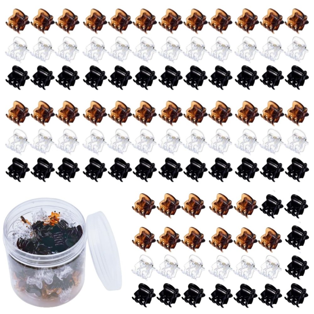 100 Pcs Small Mini Hair Clips for Women and Girls, Tiny Claw Clips Pins Clamps Non Slip Accessories for Thin Hair Styling, Bangs Hair Clip Hairclips (3 Colors)