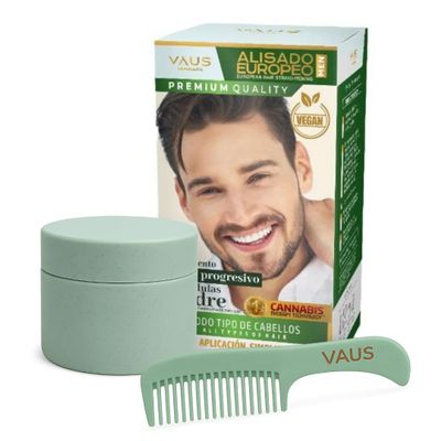VAUS European Straightening Kit for Men | Organic Hair & Beard Smoothing Treatment  Forget Dry Beard & Hair | Progressive Keratin System with Comb | EU Patented by VAUS