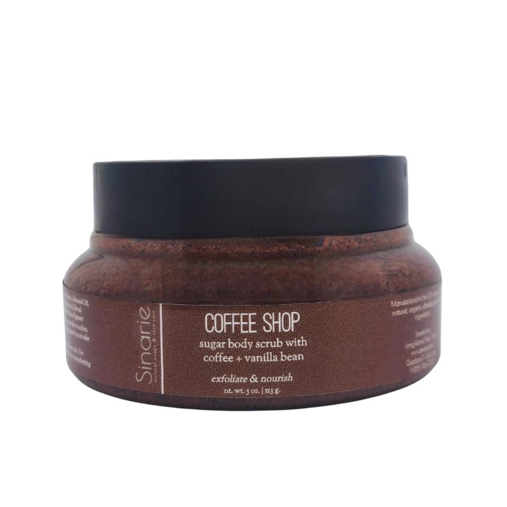 Exfoliating Sugar Scrub for Body Hydrating Moisturizing Body Polish with Natural Oils Gentle Spa Skincare for Smooth, Glowing Skin (5 oz., Coffee Shop (Coffee & Vanilla Bean))