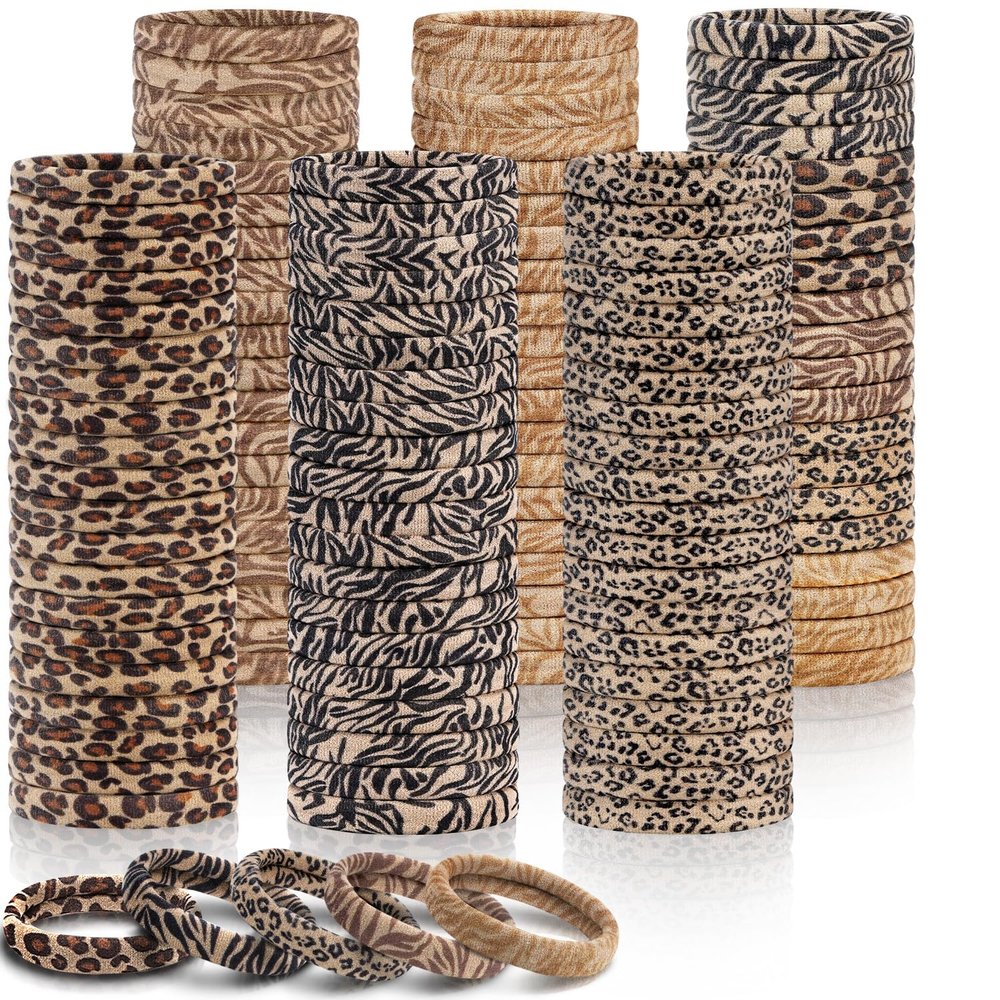 150PCS Hair Ties, IKOCO Hair Ties for Women No Damage, Cotton Seamless Ponytail Holders for Thick Hair, Leopard Animal Print