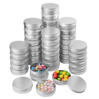 Biugaaufai 48 Pcs 4 Ounce Aluminum Tins with Screw Tops, Round metal tin with Screw Lids, 4 oz Round Cans with Lid for Cosmetics, Lip Balm, Spices, and More(silvery)