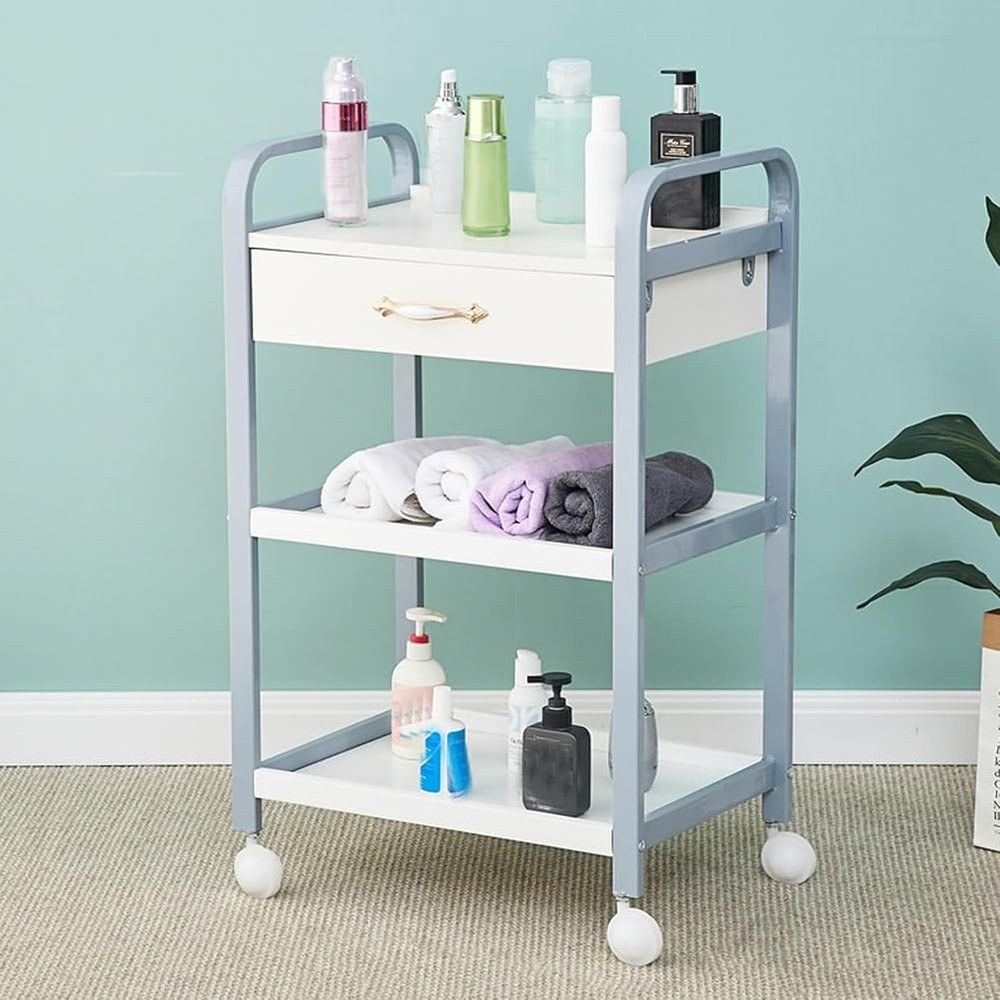 KK-GAL Utility Salon Trolley, Multifunctional Salon Trolley Cart with Wheels, Heavy Duty Beauty Salon Storage Cart for Hair Salon/SPA Resort, Large Capacity Salon Rolling Cart,Gray