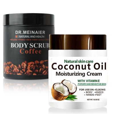 Coconut Oil Moisturizing Cream & Arabica Coffee Scrub Set  Nourishing Coconut Face Cream & Body Exfoliator  2-Piece Skin Care Combo for Smooth, Soft Skin