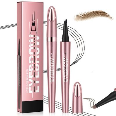 2025 New Waterproof Eyebrow Pen, 3D Microblading Eyebrow Pencil, Long-Lasting Eye Brow Pencil, 4-Fork-Tip Magic Eyebrow Pen, Create Natural Hair-Like Eyebrows (Light Brown)