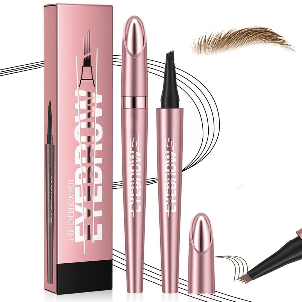 2025 New Waterproof Eyebrow Pen, 3D Microblading Eyebrow Pencil, Long-Lasting Eye Brow Pencil, 4-Fork-Tip Magic Eyebrow Pen, Create Natural Hair-Like Eyebrows (Light Brown)