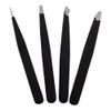 4-Piece Tweezers Set Stainless Steel with Slant Pointed Flat Angled Tips for Hair Removal and Grooming with Travel Case view 2