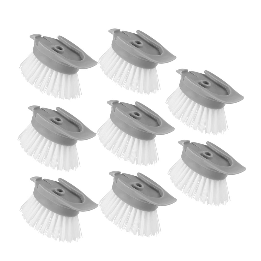EXHUMKY 8Pcs Long Handle Cleaning Brush Heads Set Automatic Liquid Adding Kitchen Brush Replacement Heads Grey for Dishwashing Pot Cleaning and Bathroom Use