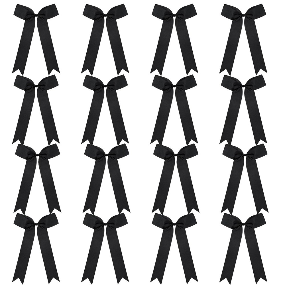 16 Pcs Long Tail Skinny Cheer Hair Bows Elastic Bands Handmade Grosgrain Ribbon Cheerleading Bows Collegiate Ponytail Holder For Girls Cheerleaders School College Sports (Long Black)