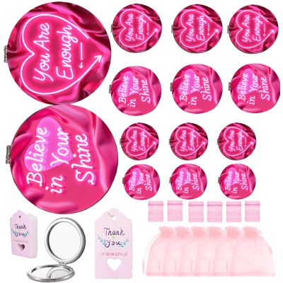 12 Pack You are Enough Compact Mirrors Bulk - Inspirational Gift Set for Women, Teens, Teachers with Pink Organza Bags & CardsBulk Gifts