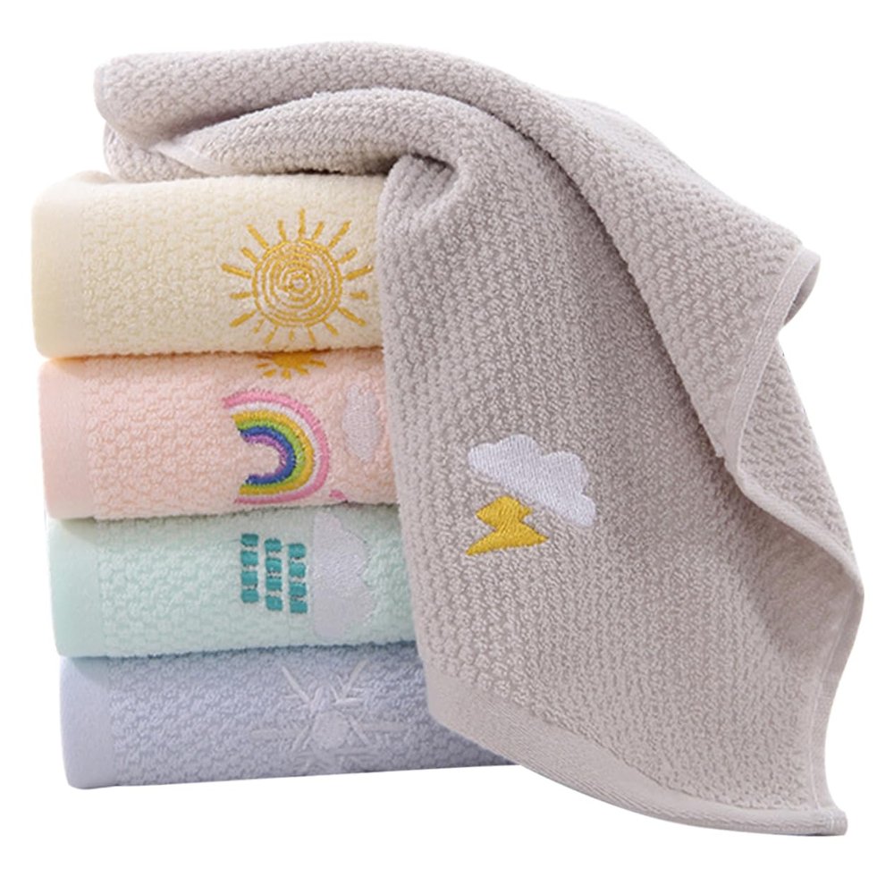 DEARMAMY 5pcs Cute Face Towel Absorbent Cotton Towels Soft Washcloths for Bath Travel Home