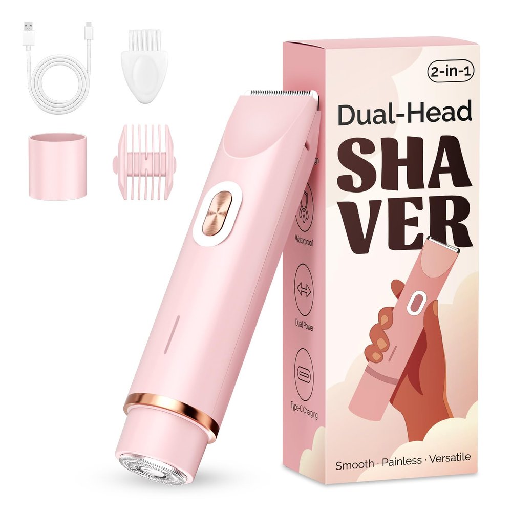 Mpotmiy 2-in-1 Electric Shaver for Women, Dual-Head Bikini Trimmer, Gift
