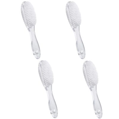 Beomeen Nail Brush for Cleaning Fingernails 4 PCS, Long Handle Grip Double Sided Nail Foot Scrub Brush Fingernail Cleaner, Soft Stiff Bristles Pedicure Nail Scrubber Non-Slip for Men Women Clear White