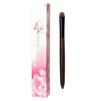 1pc Hand Crafted Makeup Brushes Soft Goat Horse Hair Synthetic Fiber Stippling Blush Eye Shadow Blending Cocnealer Brush Ebony Wood Handle Professional Make Up Brushes (R111)