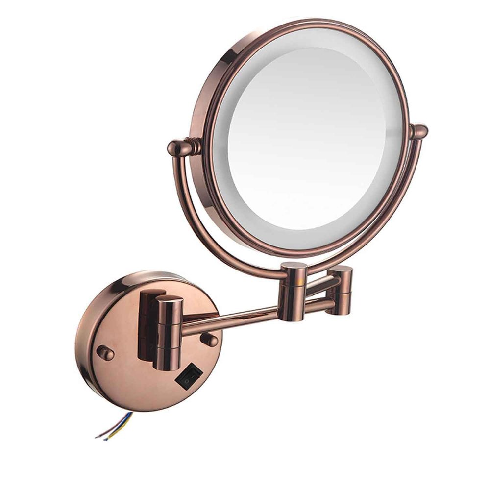 10X Magnifying Mirror with Light 8 inch Lighted Makeup Mirror, 360 Rotation Hardwired Light up Mirror, Double Sided LED Vanity MirrorRose Gold,Hardwired