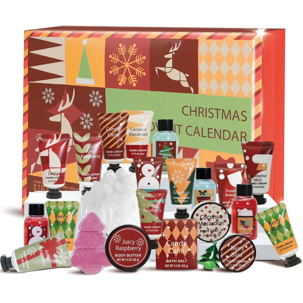 2025 Advent Calendar Beauty Womens, 24 Days Advent Calendar for Teen Girls Christmas Luxury Box Gifts Holiday, 24pcs Hand Cream Gifts Bath Sets with Bubble Bath, Shower Gel, Body Lotion Scrub etcs