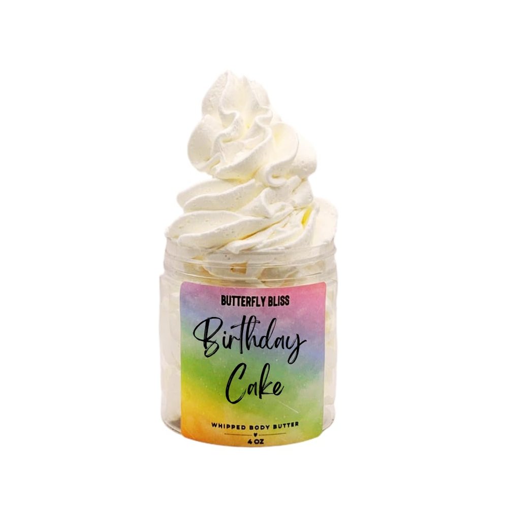 Birthday Cake Whipped Body Butter  Sweet Vanilla Frosting Scent  Shea, Mango & Coconut Cream  Vegan, Paraben-Free Moisturizer for Dry Skin  4 oz Jar