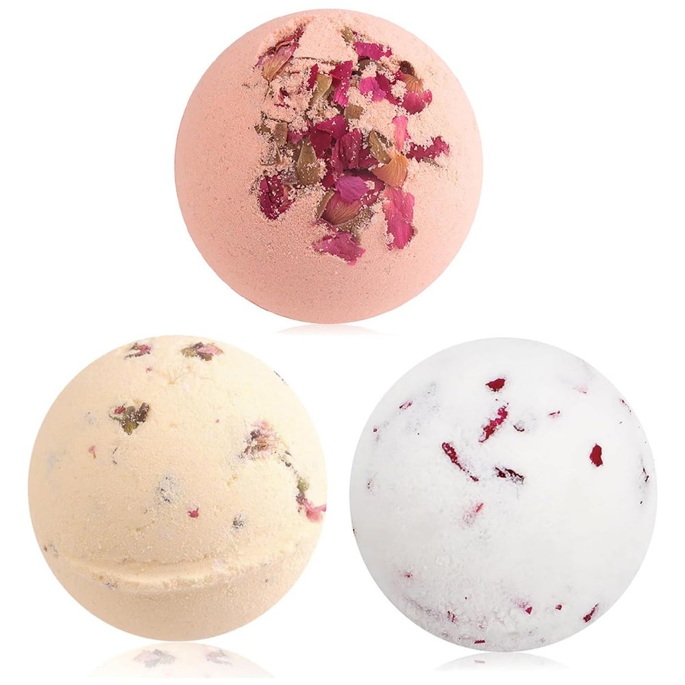 3 Pack Bath Bombs for Women Spa Gift Set with Rose Milk Lemon Essential Oils Sea Salt Moisturizing Relaxing Birthday Gift for Her Bubble Bath Skincare Relaxation Aromatherapy Gifts