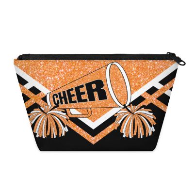 KFNHN Cheerleading Makeup Bag, Travel Cosmetic Bag for Women, Friends, Bridesmaid, Bride, Wedding, Graduation, Orange Glitters Black