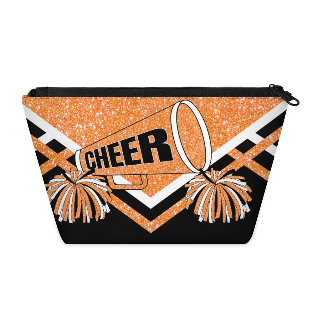 KFNHN Cheerleading Makeup Bag, Travel Cosmetic Bag for Women, Friends, Bridesmaid, Bride, Wedding, Graduation, Orange Glitters Black