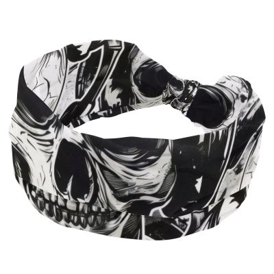 JAVENPROEQT Wide Headbands for Women, Stretchy Thick Turban Non-Slip Accessories Bands for Workout Skincare Daily Use - Cool Skull in Earphones