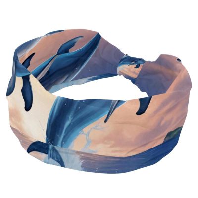 Guantierendiy Wide Headband for Women Non Slip Soft Elastic Hair Band for Daily Fashion, Dolphins Jumping Sea