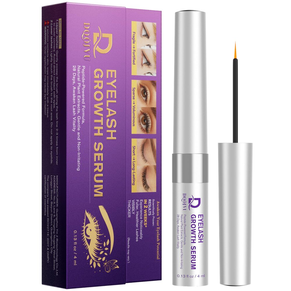 DQOJVU Eyelash Growth Serum for Longer Thicker Lashes, Natural Vegan Lash Enhancer, Safe for Sensitive Eyes, Gifts for Women Girlfriend, 4ml (0.13Fl Oz) Silver
