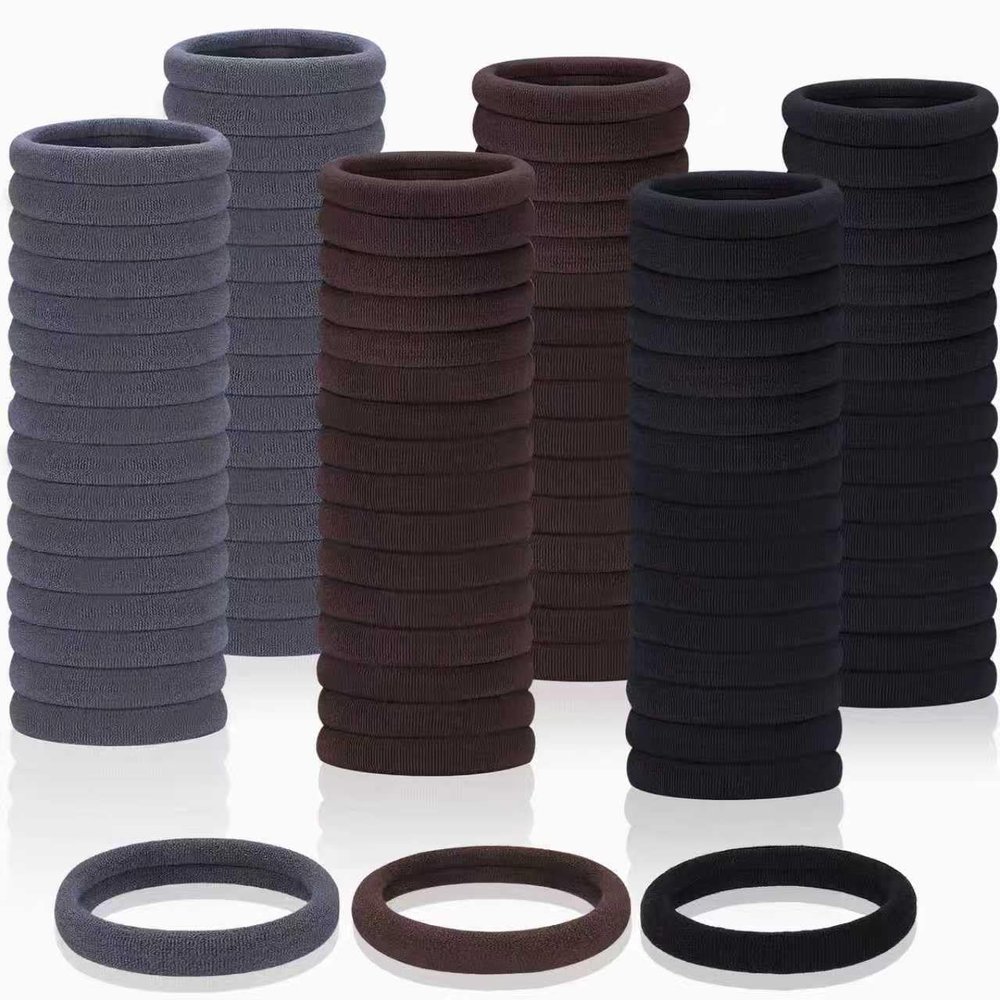 150 Pcs Seamless Elastic Hair Ties No Damage for Thick & Thin Hair, Ponytail Holders, Elastics, Soft Pony Tails Bands for Women, Gray & Brown & Black