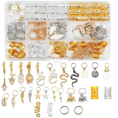 173PCS Metal Hair Coil Dreadlocks Beads Cuffs Braiding Clips Spring Twisted Braid Rings