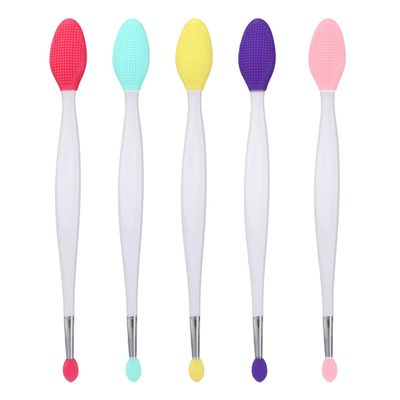 5pcs Gentle Dual-Ended Lip Scrub Brush, Reusable Silicone Lip Exfoliator & Applicator Soft 2-in-1 Make Up Applicator Tool for Smooth Mask Care (5 Colors)
