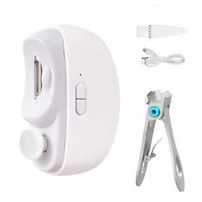 Automatic Electric Nail Clipper for Adults for Seniors 2 in 1 Electric Polishing Nail Clippers Nail Grinders with Led Light and Polisher for Men Nail File USB Rechargeable (White,85x68x33mm)