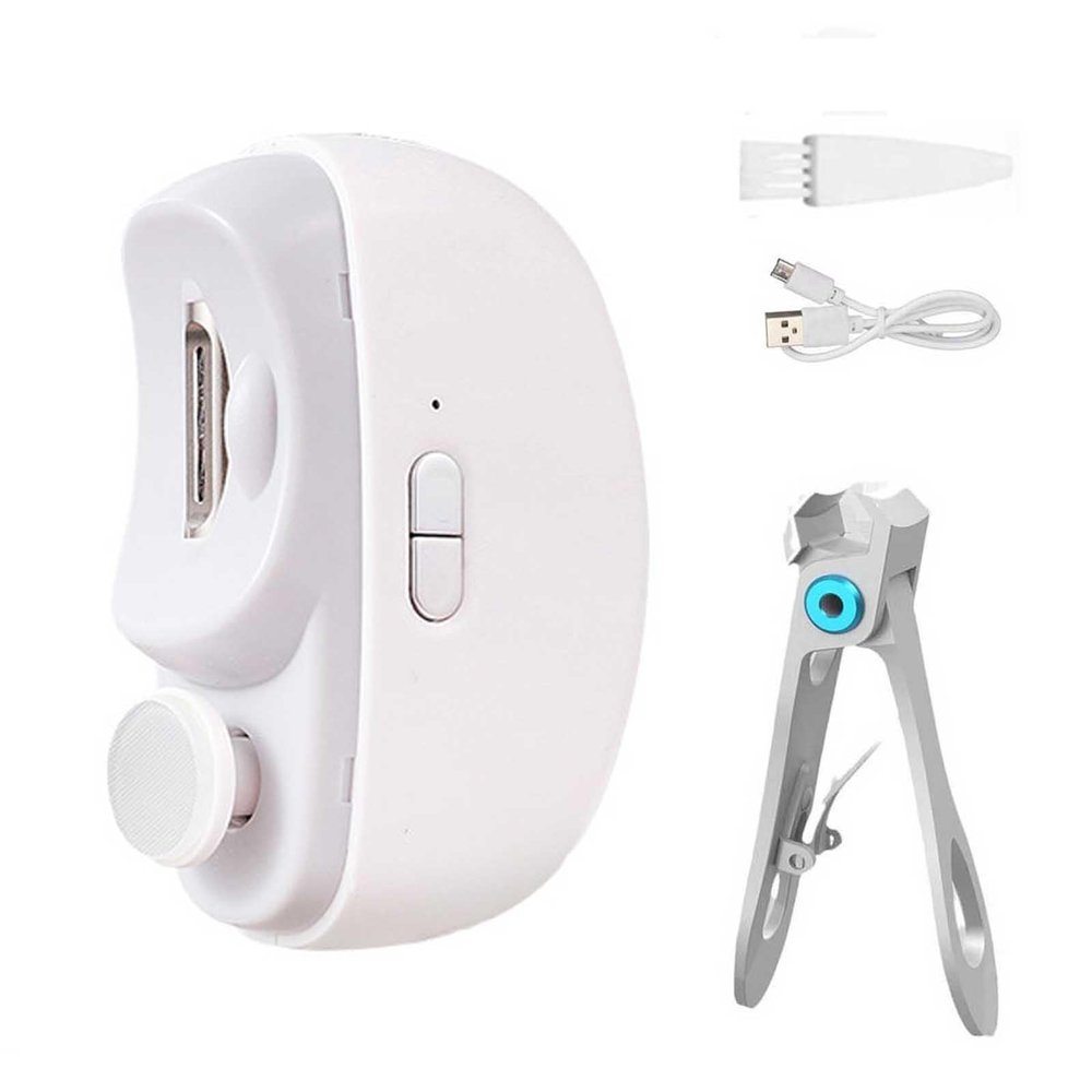 Automatic Electric Nail Clipper for Adults for Seniors 2 in 1 Electric Polishing Nail Clippers Nail Grinders with Led Light and Polisher for Men Nail File USB Rechargeable (White,85x68x33mm)