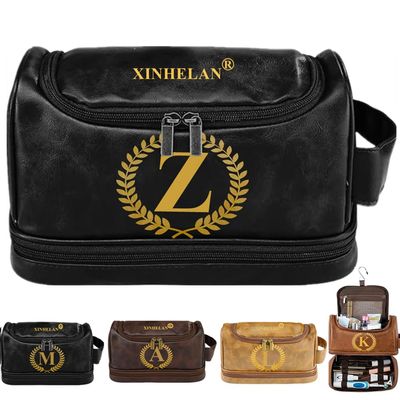Personalized Hand Crafted Leather Toiletry Bag for Men, Customized Makeup Bag Comestic Bag for Women,Shaving Bag Travel Pouch with 26 Initials Engraved Monogrammed Leather Dopp Kit (Black, Z)