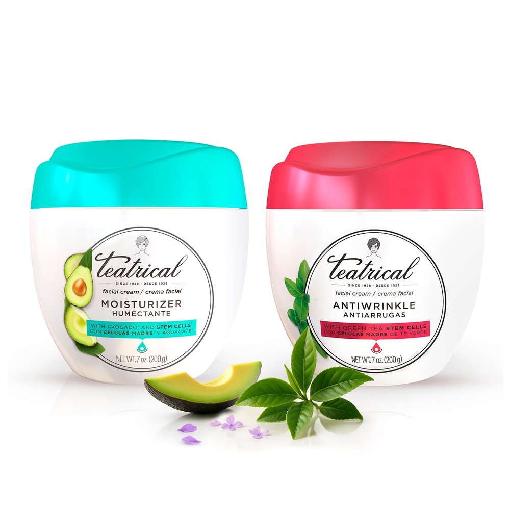 TEATRICAL Day & Night Skincare Set, Face Moisturizer for Day with Avocado & Anti-Wrinkle Cream for Night with Green Tea, Stem Cell Face Cream for Women, Anti-Aging Moisturizer, 7 oz Each