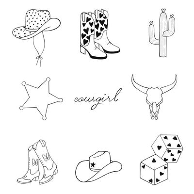 1 sheet, 9 unique tattoos. Pages are 5 x 5, Tattoos range in size from 1 - 2 Minimalist themed temporary tattoos.