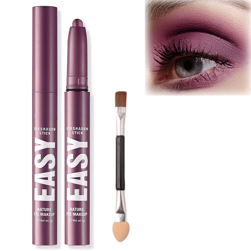 Cream Eye Shadow Brightener Stick Makeup Set, Champagne Pearl Taupe Bronze Cocoa Stone Putty Smoky Amethyst Shimmer Matte Eyeshadow Eyeliner Pencil Applicator Stick Palette Makeup(Cool lavender)