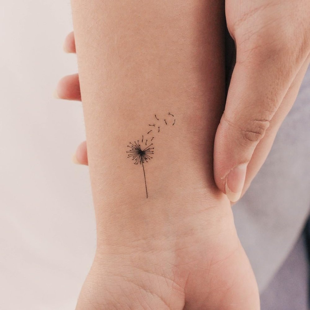 1.3 in / 3.4 cm (height) Small Blowing Dandelion Temporary Tattoo (Set of 3)