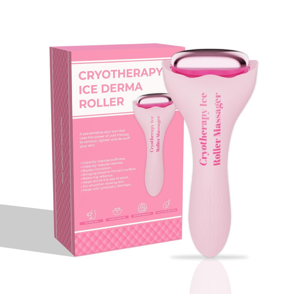 Facial Ice Roller for Skin Care - Aluminum Face Roller to De-Puff, Soothe & Tighten Pores - Cold Therapy Massage Tool for Radiant Glow