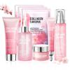 8PCS Sakura Skin Care Set with Cleanser,Serum,Toner,Face Cream,Eye Cream and Facial Sheet Masks,Hydrating Travel Size Skincare Gift Set,Moisturizing Facial Kit for Women view 1