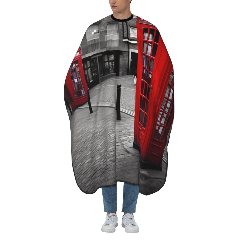 Aprons Professional Hair Cutting Cape with Adjustable Snap Closure, London Red Telephone Booth Barber Cape for Men Women Waterproof Hairdressing Salon Cape, Coloring Makeup Styling Home Use