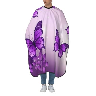 Aprons Professional Hair Cutting Cape with Adjustable Snap Closure, Purple Butterflies Barber Cape for Men Women Waterproof Hairdressing Salon Cape, Coloring Makeup Styling Home Use