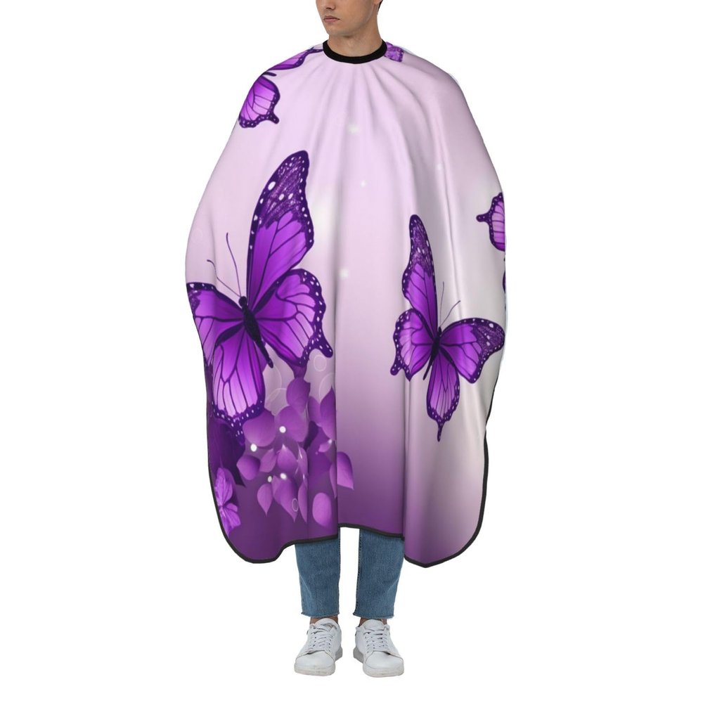 Aprons Professional Hair Cutting Cape with Adjustable Snap Closure, Purple Butterflies Barber Cape for Men Women Waterproof Hairdressing Salon Cape, Coloring Makeup Styling Home Use