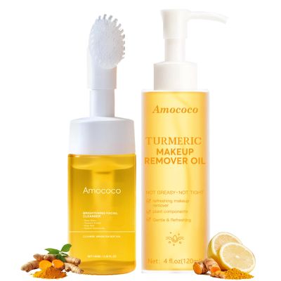 Amococo Turmeric Dual Cleansing Set | Daily Mousse (100ml) + Makeup Remover Oil (120ml)