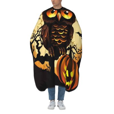 Aprons Professional Hair Cutting Cape with Adjustable Snap Closure, Black Tree Owl Pumpkin Head Barber Cape for Men Women Waterproof Hairdressing Salon Cape, Coloring Makeup Styling Home Use